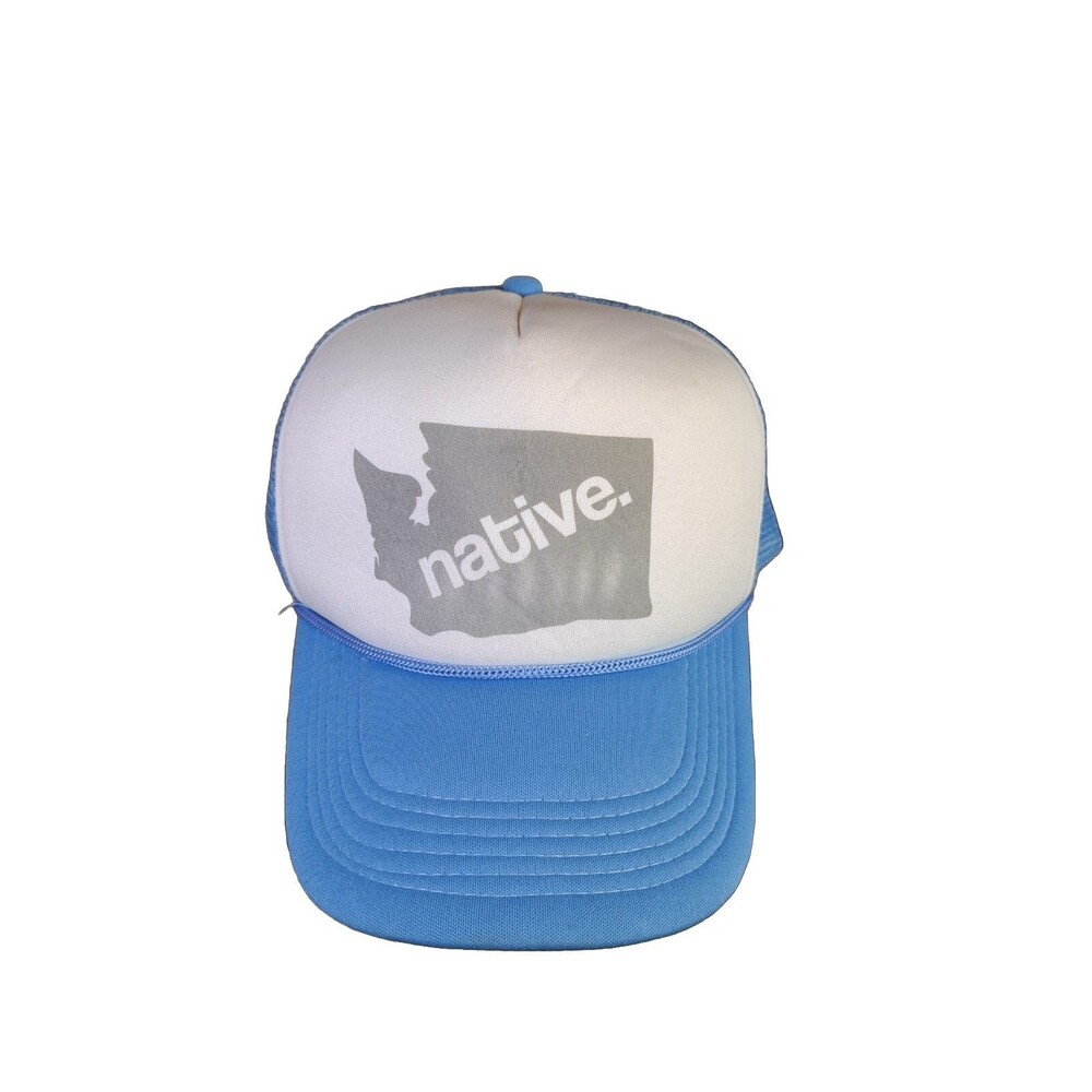 Washington State Native Logo Trucker Mesh Foam Hat Cap Blue White Snapback Retro